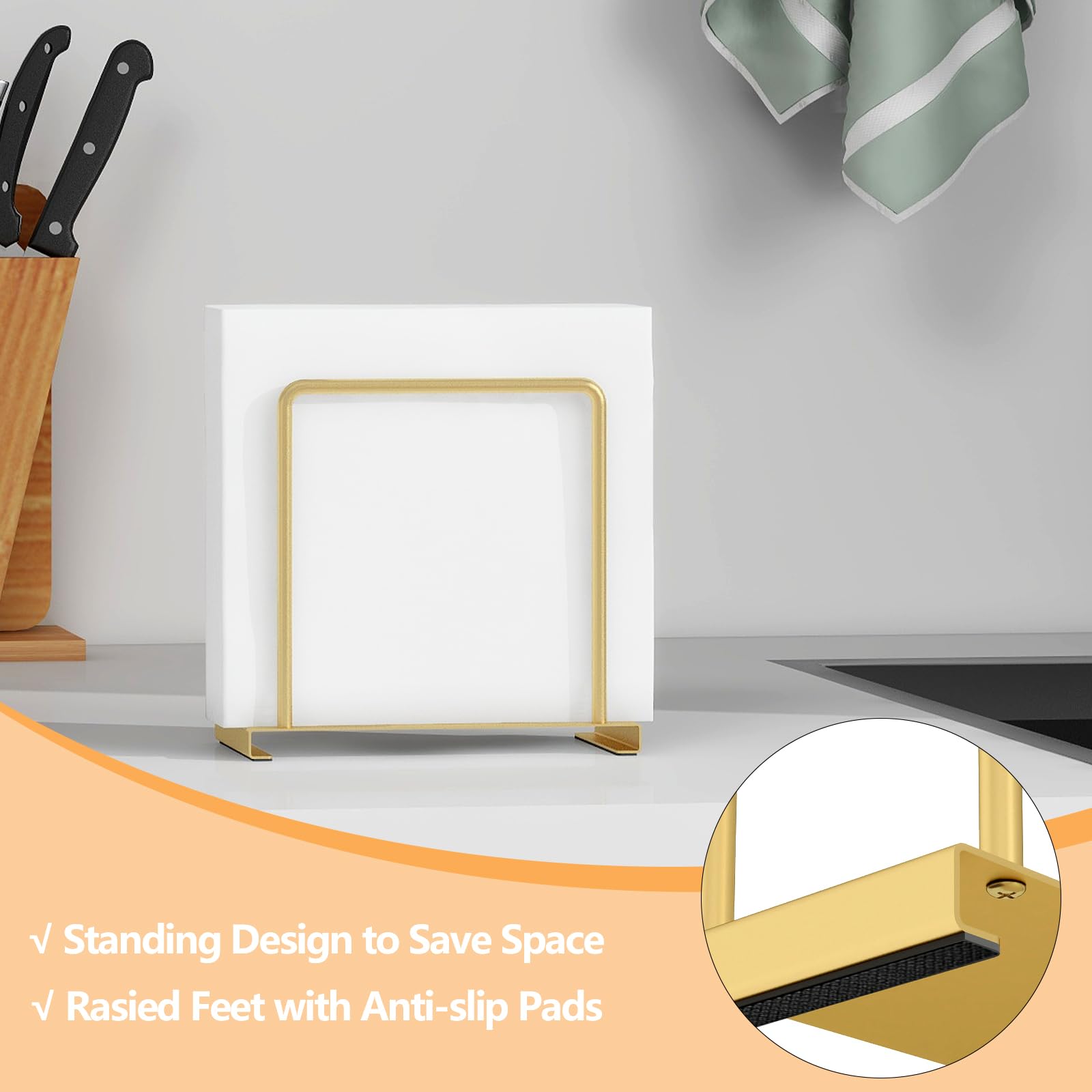 STWWO Napkin Holder for Table Metal Napkin Holder Modern Black Paper Cocktail Napkins Dispenser Standing Paper Napkin Storage for Kitchen Dining Table Decor Golden - Image 3