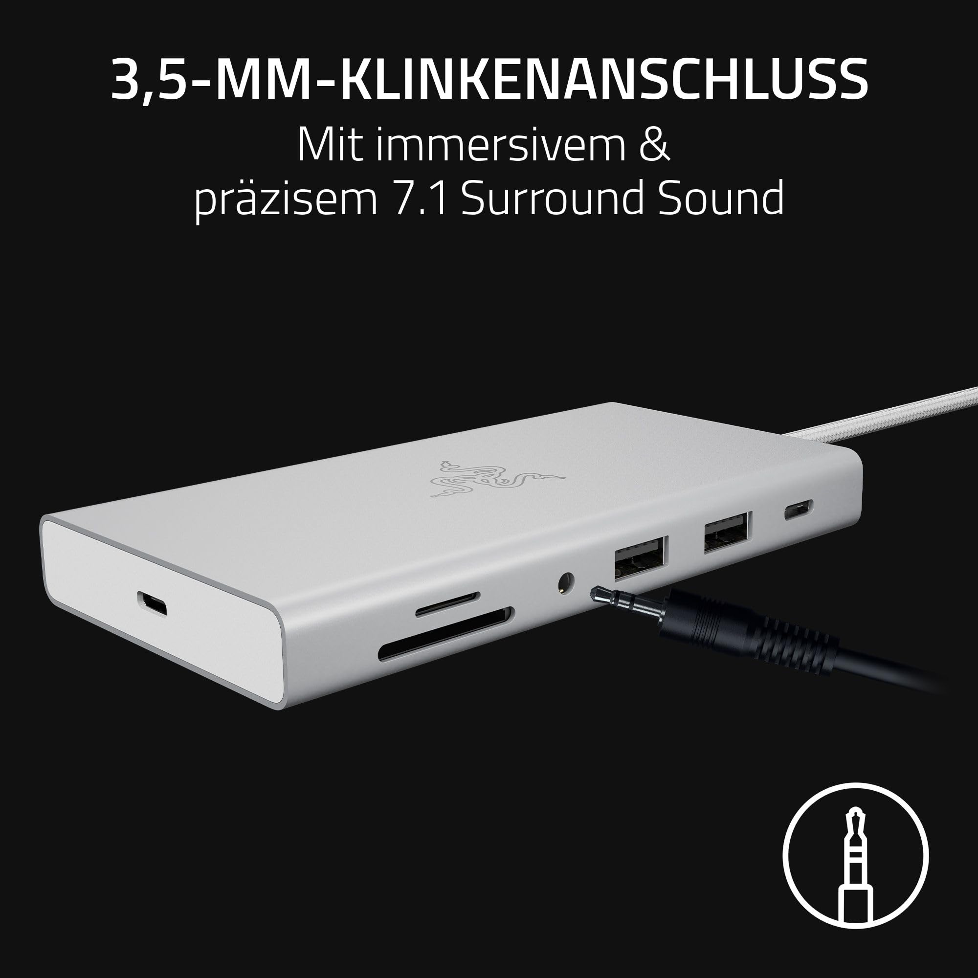 Razer USB-C Dock - 11 Anschlüsse mit HDMI, Gigabit-Ethernet, 3,5mm-Audio-Anschluss, USB-A & -C, kompatibel mit Windows und Mac (Bildschirm-Ausgabe mit 4K, 7.1 Surround Sound) Mercury