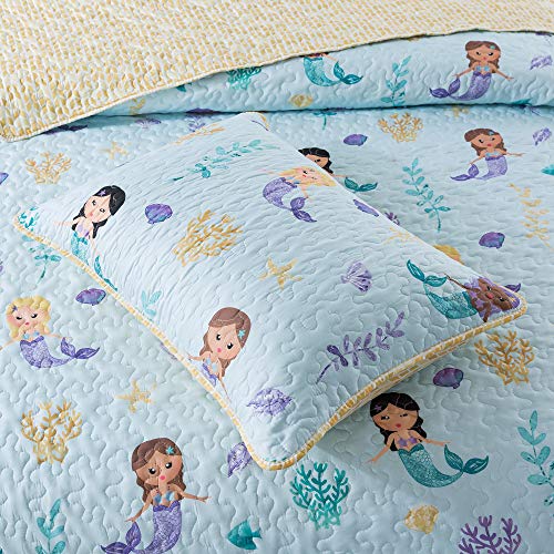 Soul & Lane Little Mermaids Bedding Quilt Set Queen with 2 Shams