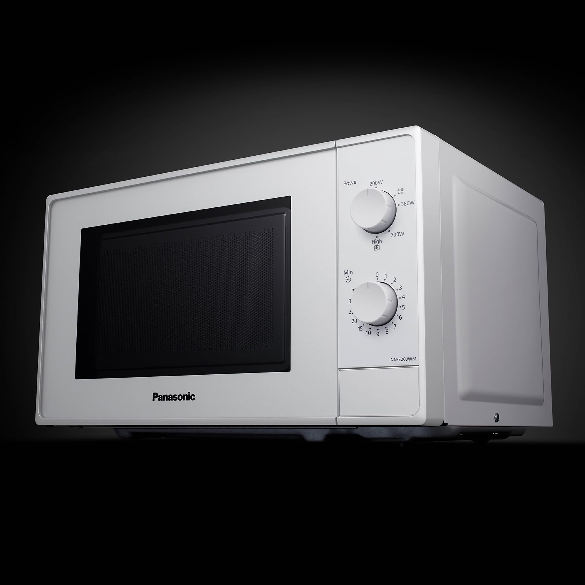 Panasonic NN-E20JWMEBG Horno microondas con Plato Giratorio de Cristal, 20 L, 800 W, Descongelación, 5 Niveles De Potencia, Temporizador, Blanco