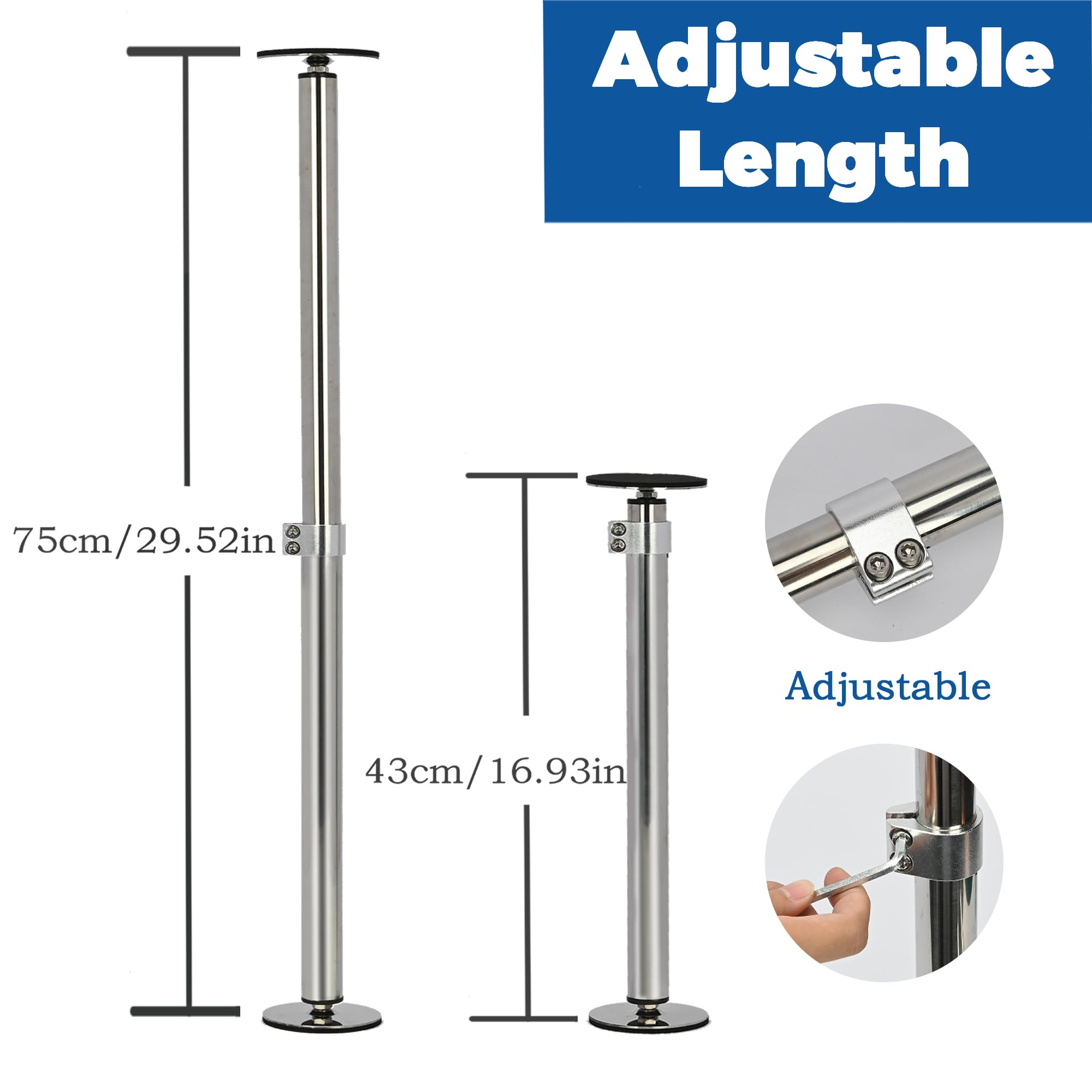 aleawol Undermount Sink Supports Brackets, Adjustable 43-75 cm Stainless Steel Kitchen Telescopic Sink Support Legs 2Pcs Sink Support Pole for Bathroom - Image 2