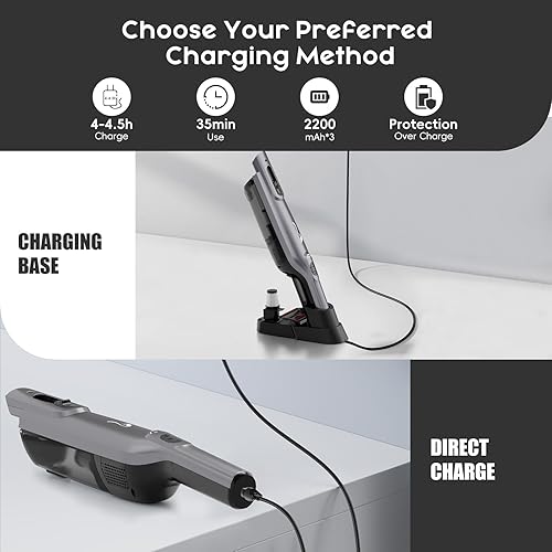 Miniatura 8 de Aspiradora de mano recargable, aspiradora de mano ligera, inalámbrica, potente succión, vacío de un solo toque, luces LED, gran taza de polvo para