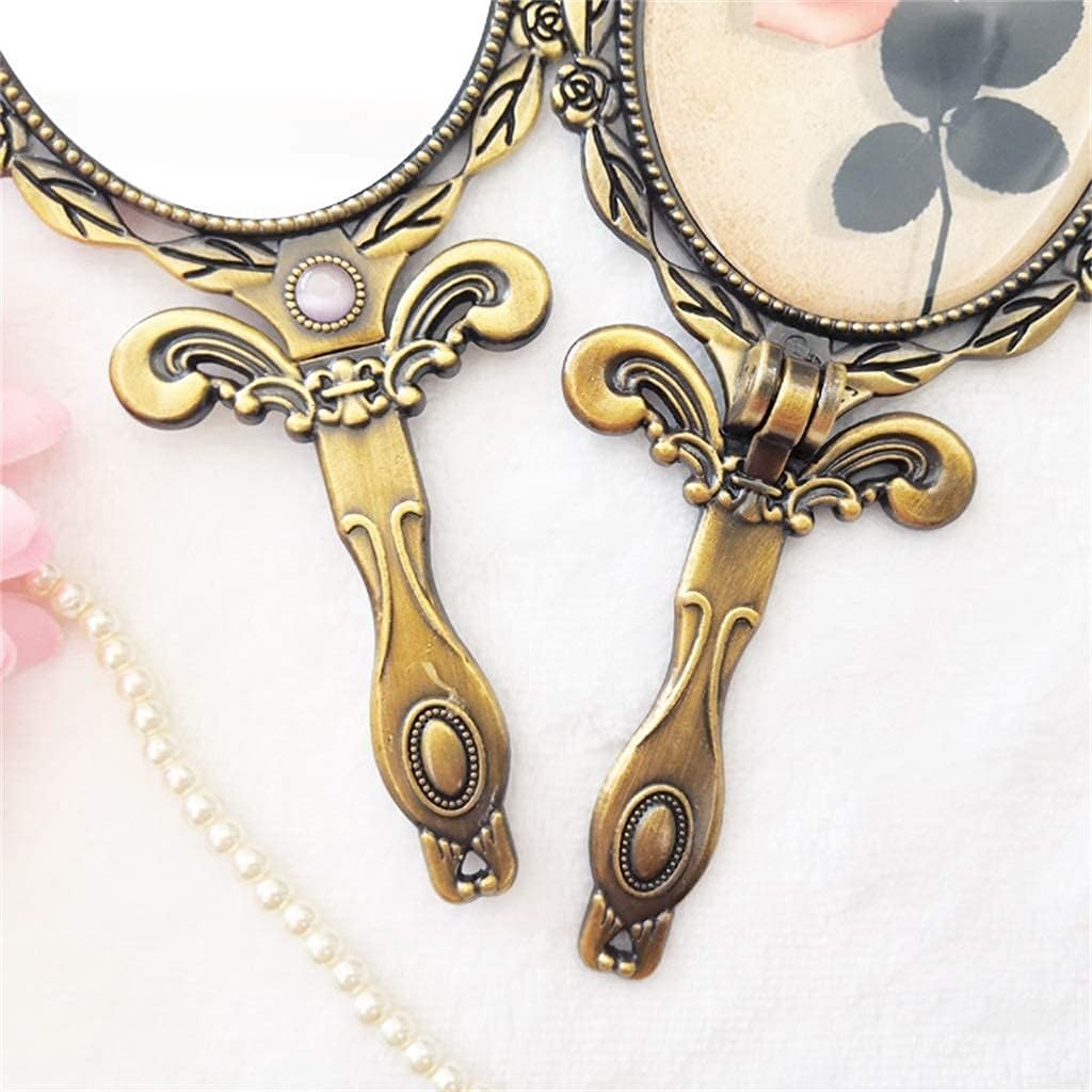 Mirror Compact Vanity Mirror Retro Mini Vintage Round Metal Fold Antique Hand Held Vanity Mirror Copper Retro Antique Embellished Mini Hand Mirror Creative Gifts