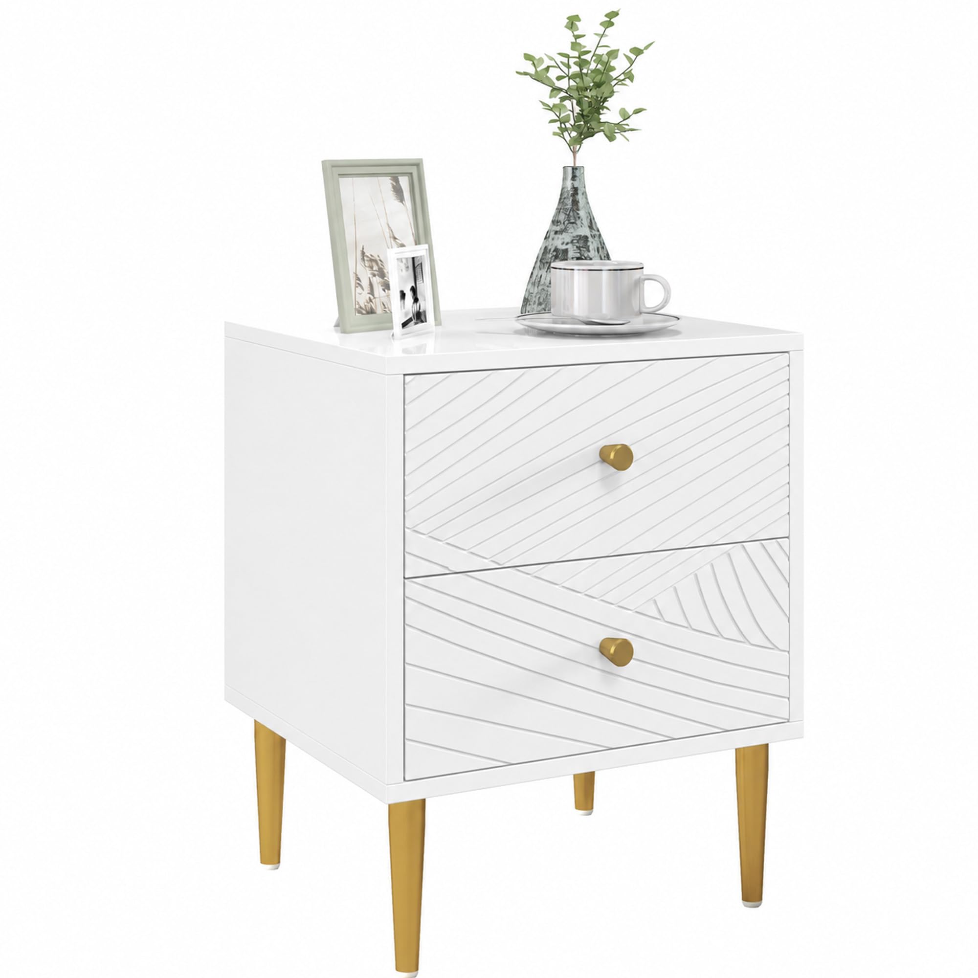 HOMCOM Table de Chevet avec 2 Tiroirs Pieds en Acier 40 x 35 x 50 cm Blanc