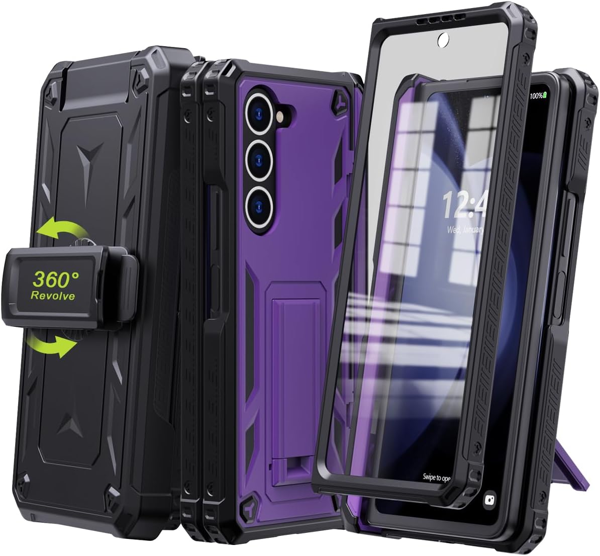 KJSK for Samsung Galaxy Z Fold 5 Case,with S Pen Holder+Belt Clip Holster+Built-in Kickstand+Hinge Protection,Heavy Duty Military Grade Drop Proof Case for Galaxy Z Fold 5(Purple)