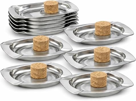 10 Pack Stainless Steel Pipe Ashtray with Cork Knocker, Square Metal Ash Tray for Pipe Smokers, Tap & Empty Pipe Bowl Cleaning Accessory, Tabletop Ash Catcher