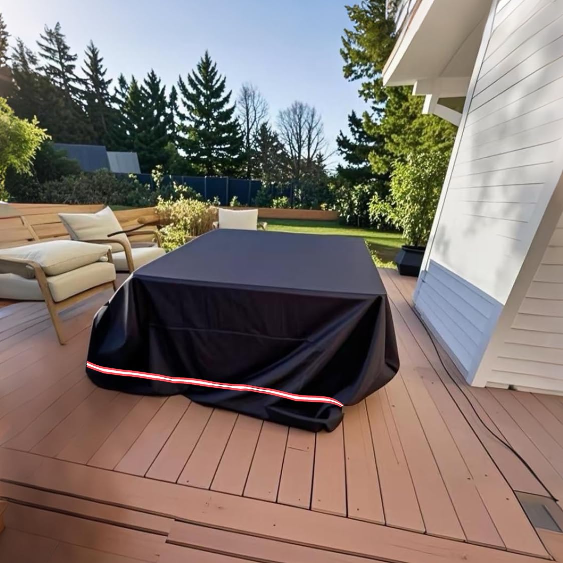 Turtle Life Housse pour meubles de terrasse, carrée, durable, résistante à l'eau, aux UV et à la décoloration, avec support en métal et grille d'aération, noire, 193 x 193 x 73,7 cm (L x l x H)