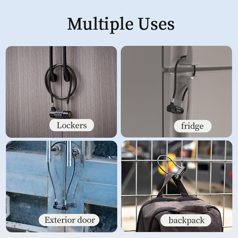 Miniatura 8 de Candado de cable de bloqueo de combinación con cerradura de gabinete de 4 dígitos con cable de 3.5 pulgadas de longitud torcida 3.5 pulgadas de