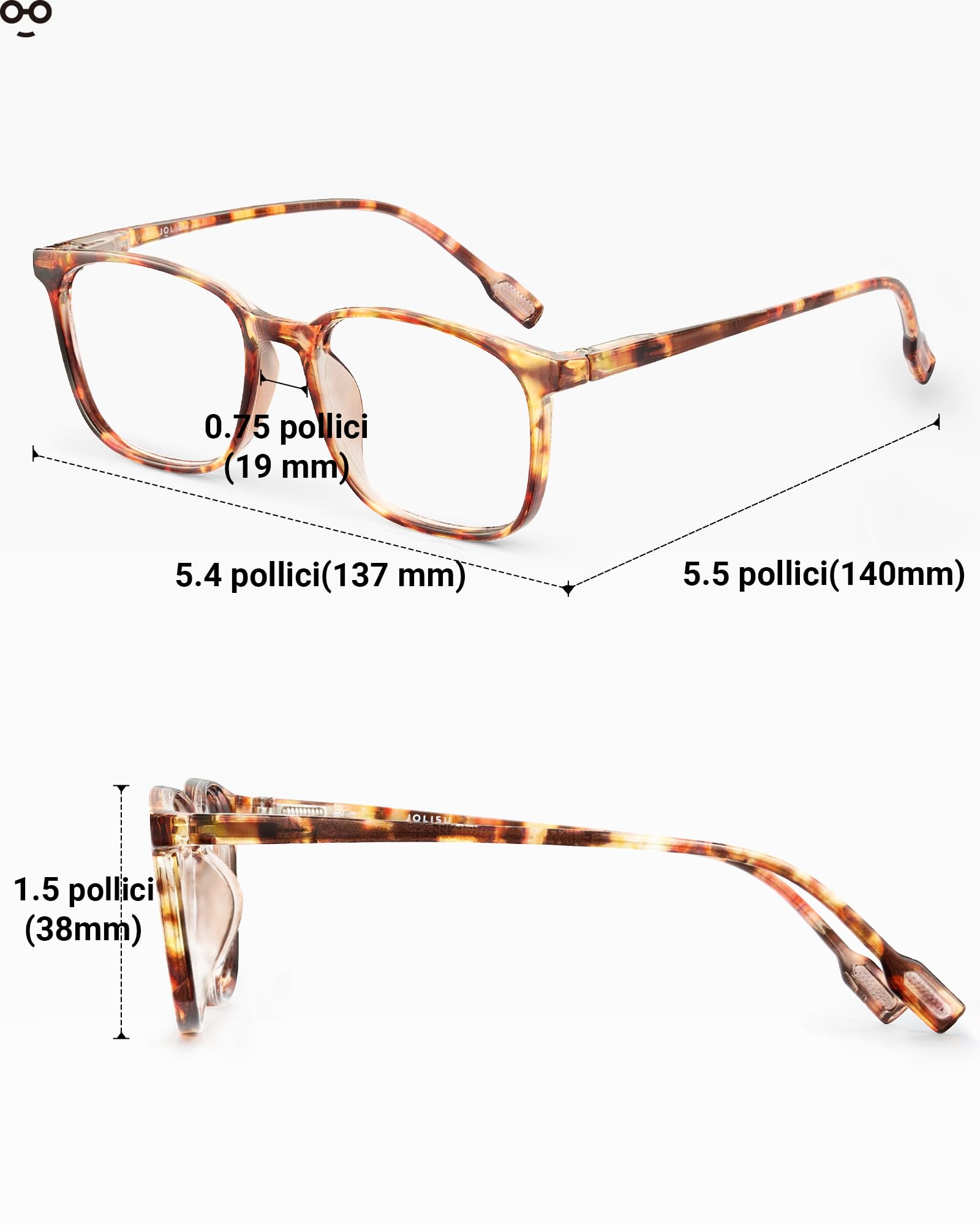 JOLISU Occhiali da Lettura 5Pz Leggeri - Mont. Sottile, Luce Blu & Cerniere | Classico