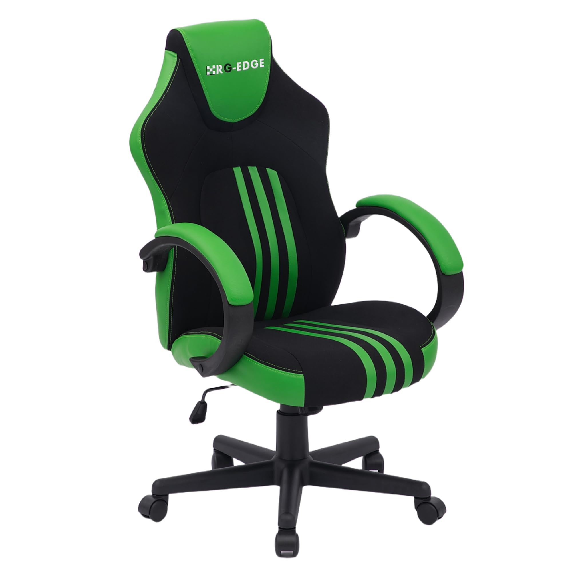 RayGar Gaming Style Office Computer Chair, High Back Ergonomic Swivel Desk Chair with Padded Armrests, Height Adjustable, 360 Degree Swivel, Breathable Fabric with PU Leather Accents (Green)