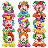Qpout 9 Stück Clown Tischdeko Karneval Party Bienenwaben Tischdekorationen Zircus Clown Fasching Deko Fasching Bienenwabe Mittelstück Tischaufsätze Wiederverwendbar