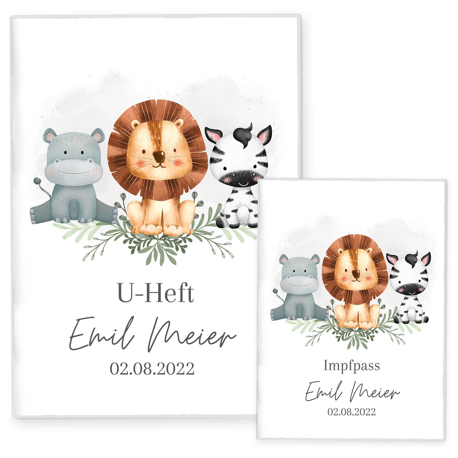 Cozy Racoon U-Heft- und Impfpasshülle mit Personalisierung| 3- teiliges Set | Hochwertige Hülle für Untersuchungsheft und Impfpass Deines Kindes | Wilde Freunde (mit Personalisierung)