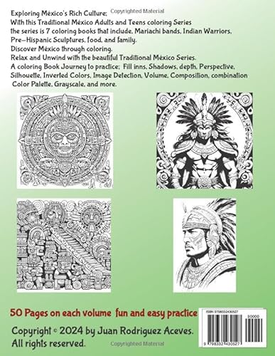 Traditional Mexico Adults and Teens Coloring Book: Indian Warriors, Pre Hispanic Sculptures, Mexican