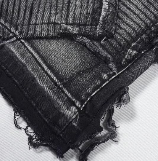 Men's Slim-fit Denim Mid-Rise Pants with Frayed Edges, Hip-hop Street Style Men's Jeans3