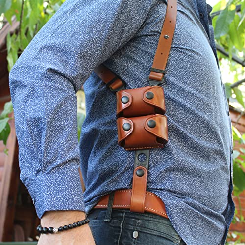 Premium Leather Vertical Shoulder Holster System With Double Speed Loader, Colt Python 357 Revolver 6" Bbl, Right Hand Draw, Brown Color #1306# #TOP6