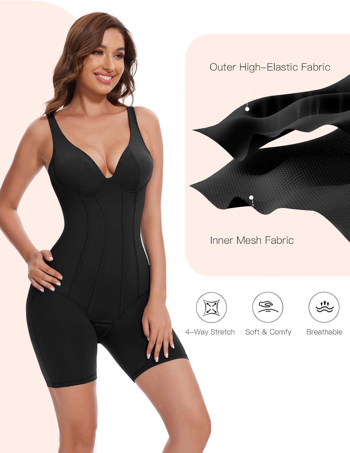Size L Slimers Women V-Neck Corset Bodysuits - Tummy Control Sculpting Body Suits : Hip Lifter Shapewear Outfits Club Tops