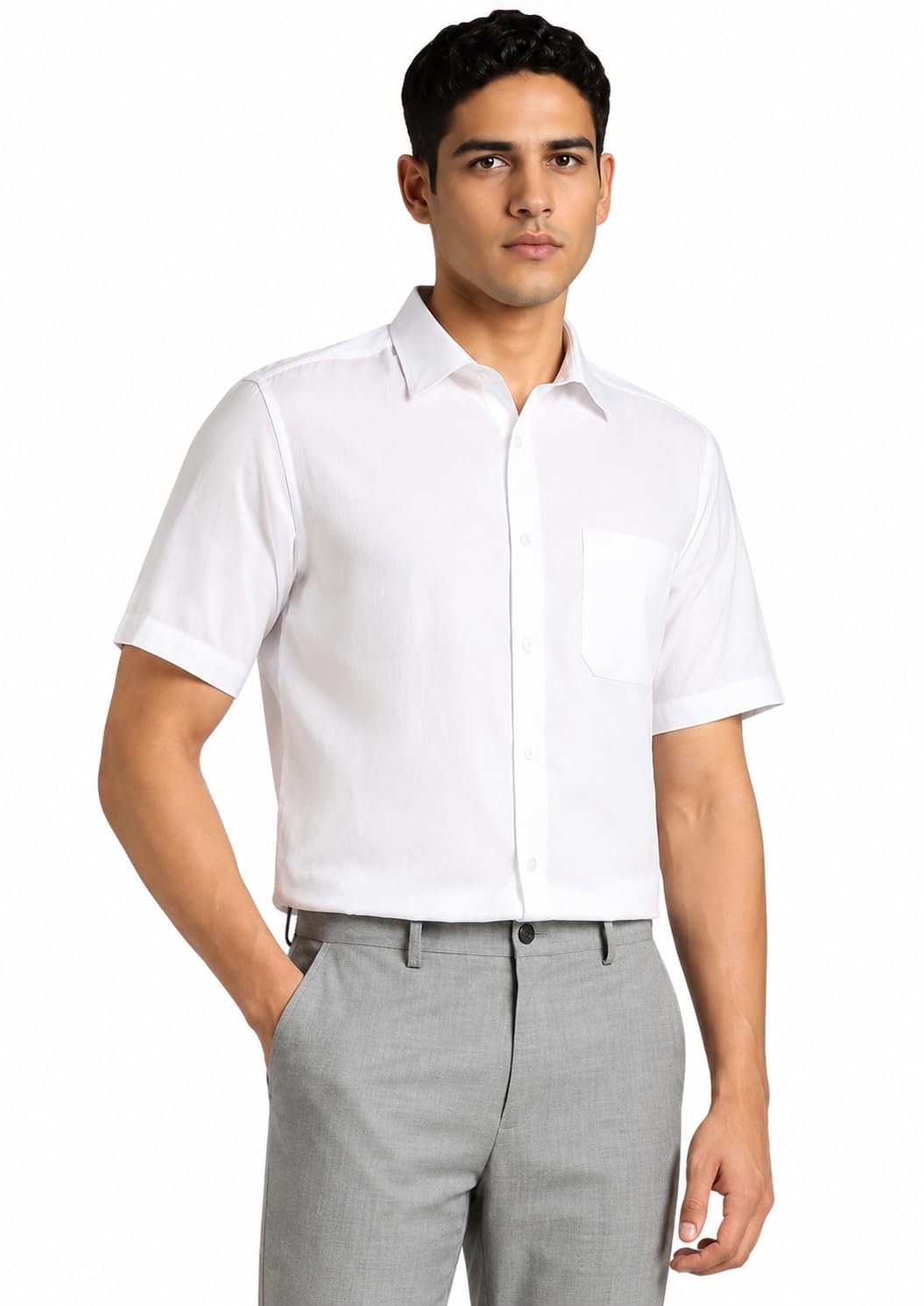 Men's South Cotton Solid Half Sleeve Shirt Regular Fit Casual Office Wear-picture-34