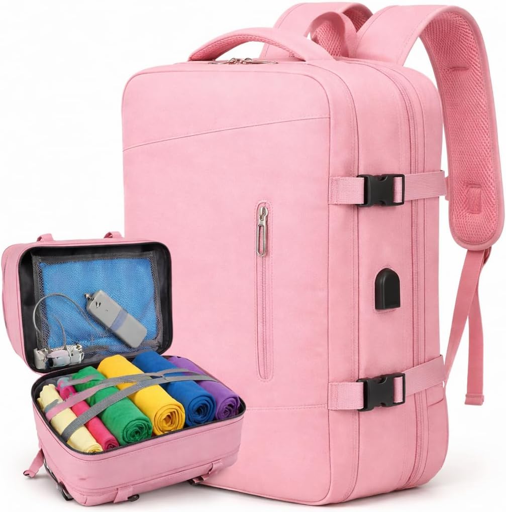 Mochila de Viagem Expansível 40L, Bagagem de Mão 10kg, Impermeável, com Porta USB e Compartimentos Internos, para Escola, Trabalho e Notebook Mochila de Viagem Expansível 40L, Bagagem de Mão 10kg, Impermeável, com Porta USB e Compartimentos Internos, para Escola, Trabalho e Notebook