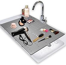 BRIAN & DANY Makeup Mat for Sink, Bathroom Sink Cover for Counter Space, Foldable Silicone Sink Mat Organizer Countertop RV Space Saver, Gray, 19.3" x 15.5"