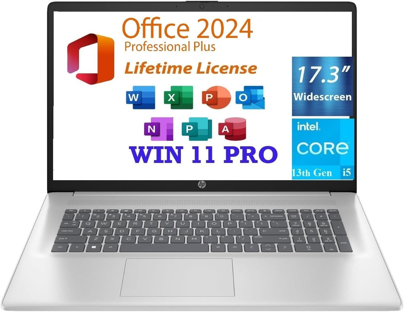 HP Business Laptop, 17.3" HD+ Display,13th Gen Intel Core i5-1334U Processor, 64GB RAM, 2TB NVMe SSD, Free Lifetime Office 2024, Long Battery Life, WiFi 6 Windows 11 Pro,Natural Silver