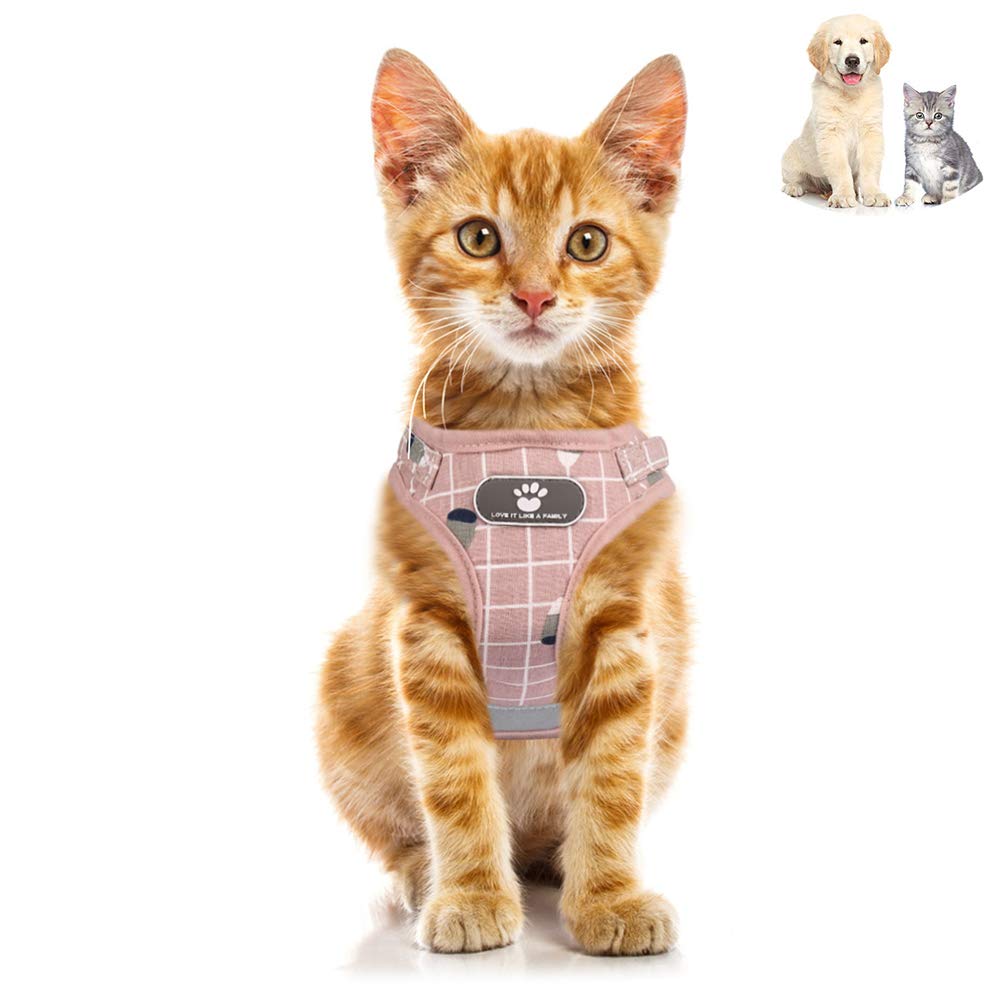Dog and Cat Universal Harness with Leash Set Escape Proof Cat Harnesses Amidaky Adjustable Reflective Soft Mesh Pet Vest (L, Pink)