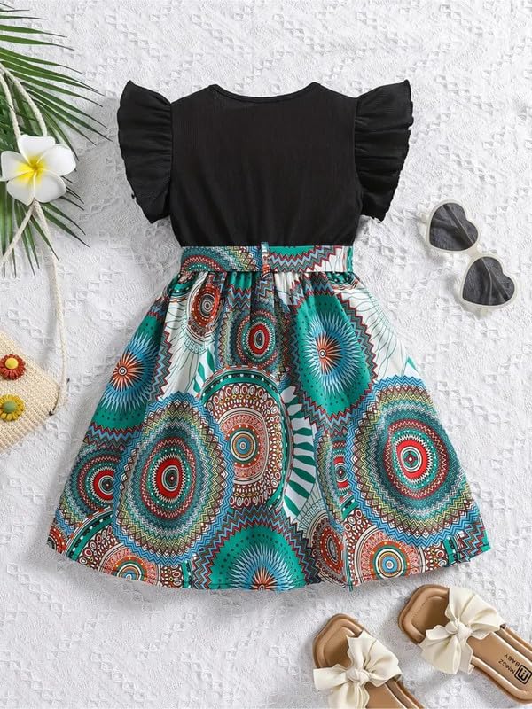 Image of Niren Enterprise Printed Knee Length Sleeveless Round Neck Stylish Girls Party Dress