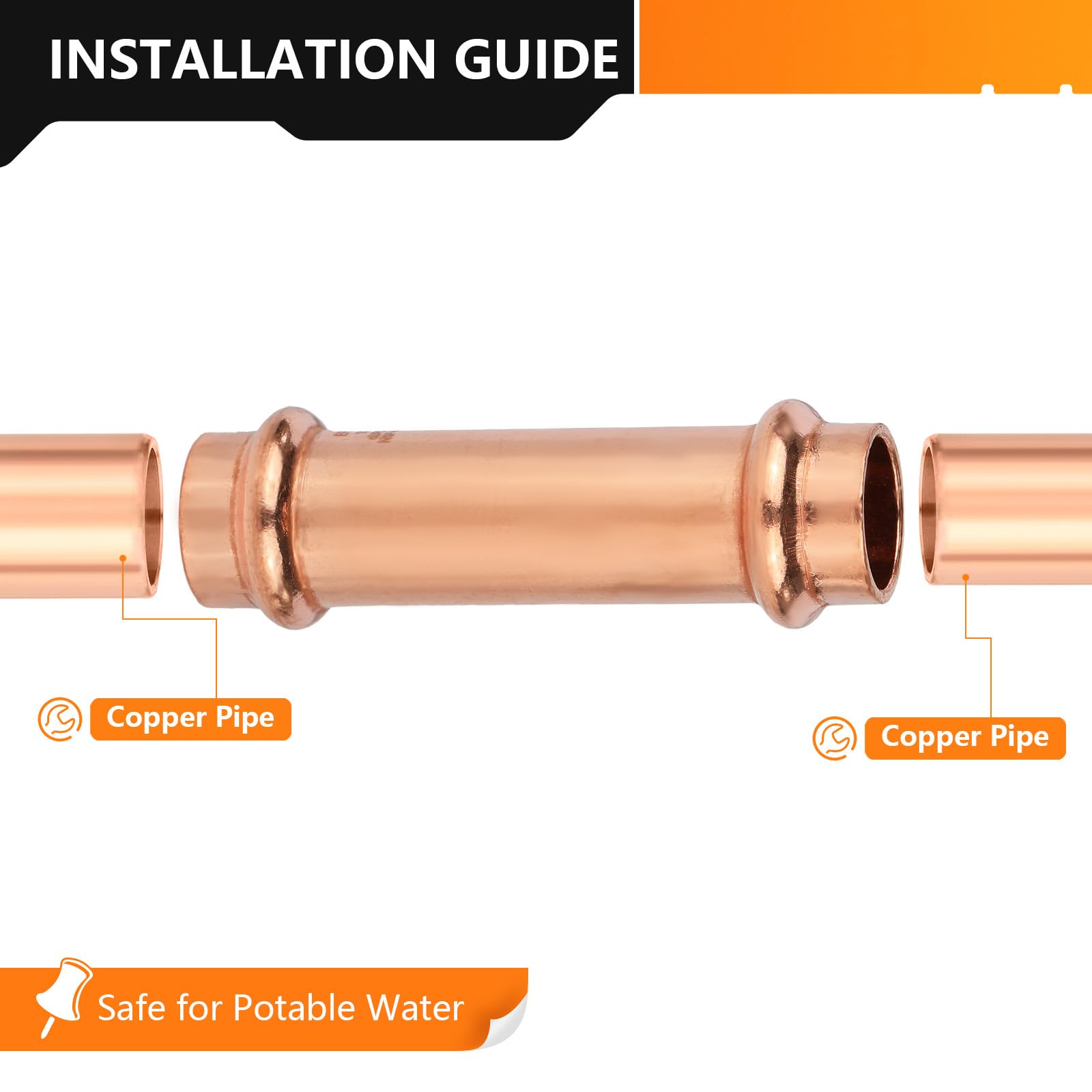 HeSun - Paquete de 10 acoplamientos extendidos de prensa de cobre sin parada, accesorios de presión de cobre de 1,27 x 1,27 cm, P x P para conexión de tubo de cobre