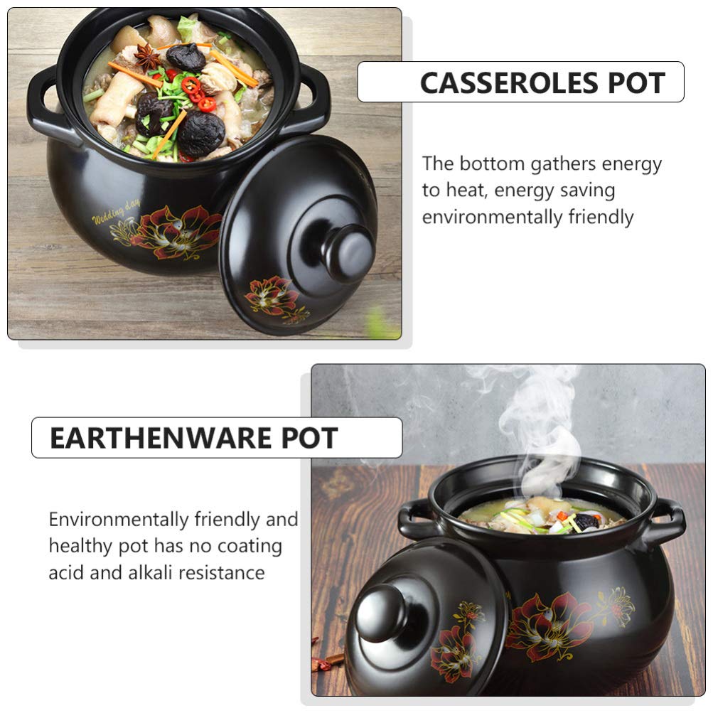 Hemoton Casserole en céramique anti-adhésive 2,8 L en faïence avec couvercle pour ragoût, soupe, résistant aux rayures (noir)