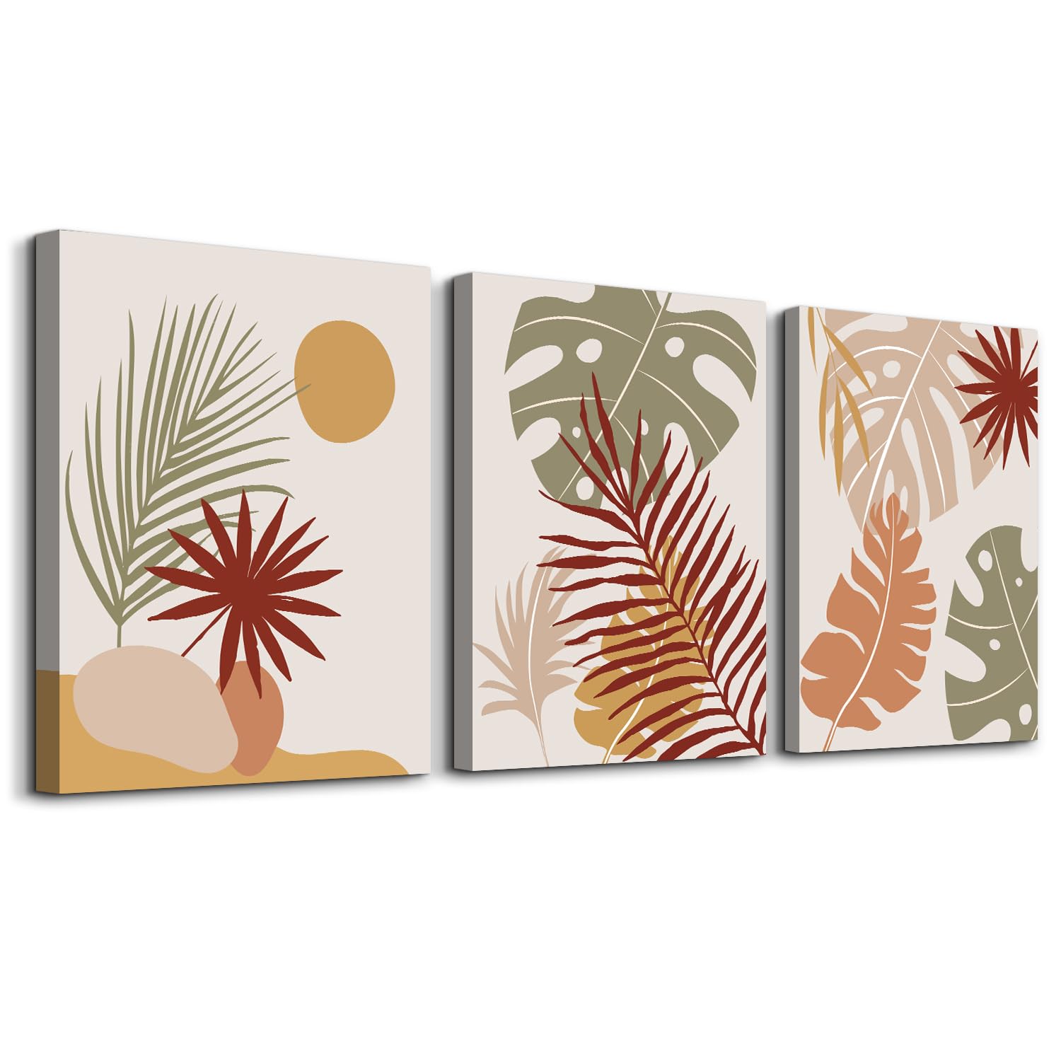 hyidecorart Cuadros Boho Decoración Salon Cuadro Salvia Verde Rojo Marrón Naranja Abstracto Hojas de Planta Moderna Simple Nórdica Decoracion Dormitorios Comedor Oficina Pasillo Cocina Y Baño