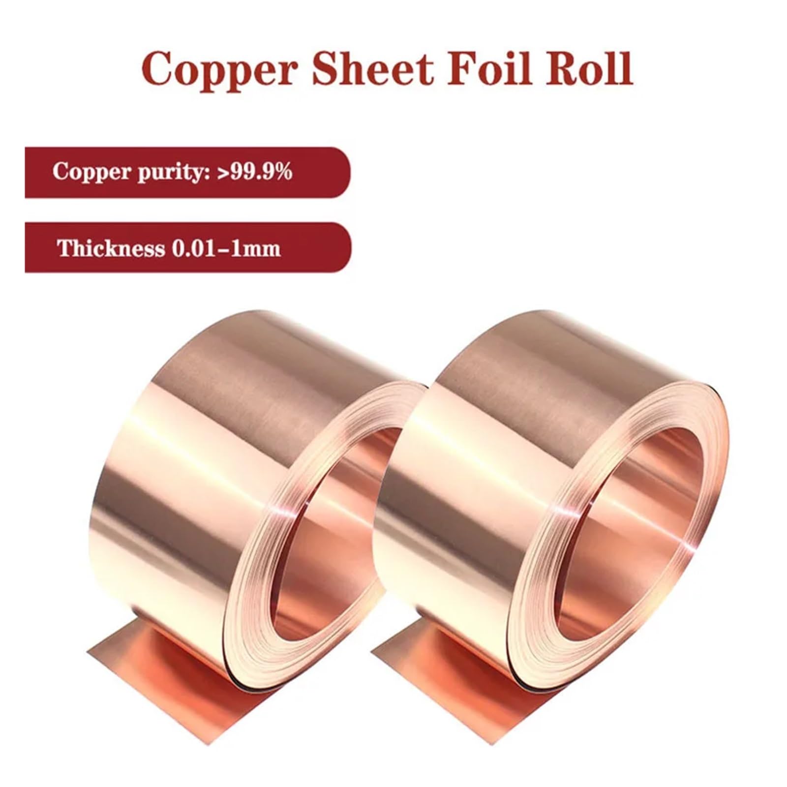 Kupferblechrolle, 99.9% T2 Copper Sheet Roll Ultra Thin Pure Strip Foil 0.1-1mm Thick 10-80mm Wide 1000mm Long(Thickness 0.5mm,80mm)