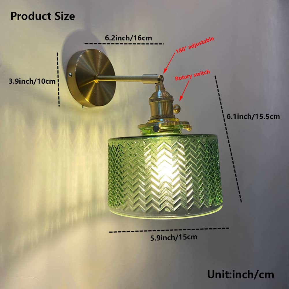 Lampada da parete in vetro con braccio oscillante e interruttore, paralume moderno stile Edison, per camera da letto, soggiorno, cucina