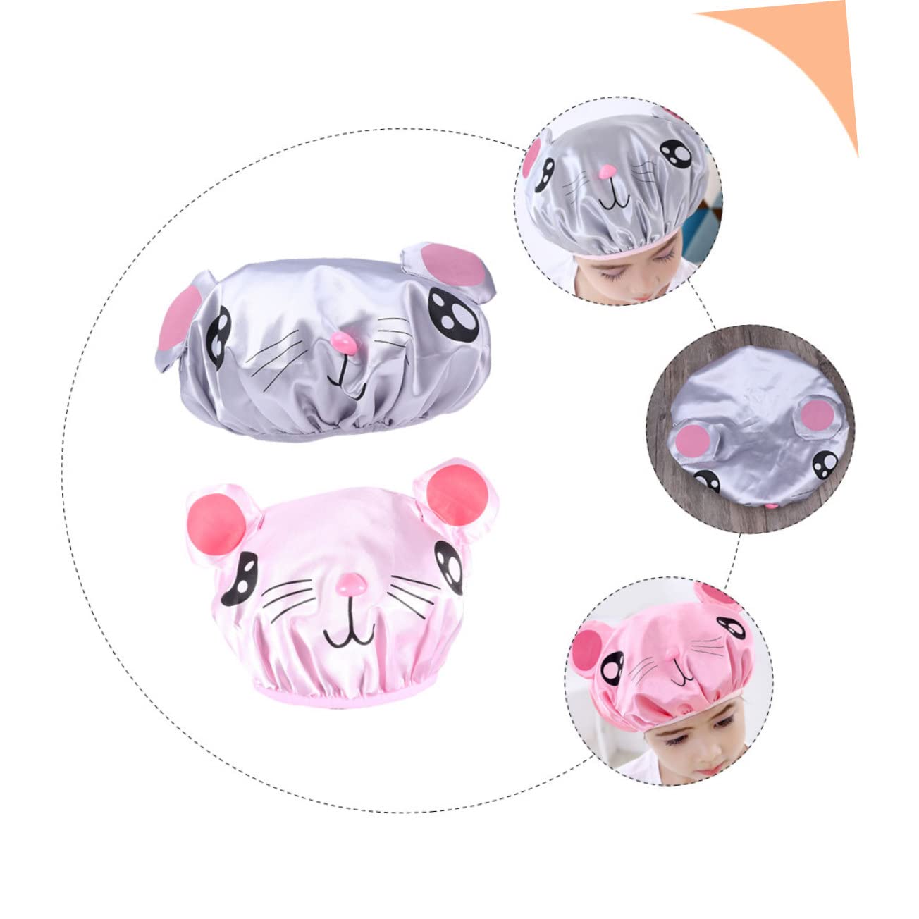 VICASKY 10pièces Bonnet De Garçon Fille Réutilisable De Caps De Bain Étanches Cartoon Souris Et Grise Pour Et Baignade