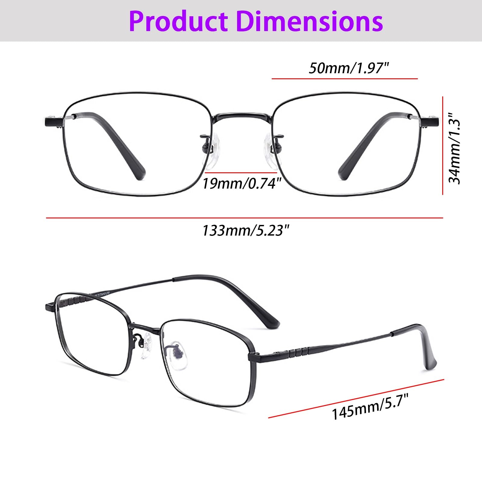 Rechteck Rahmen Lesebrille für Herren, Blaulichtfilter Metall Titan Lesebrillen Lesehilfe Anti-Blaulicht/Glare Computerbrille 1.0 1.5 2.0 2.5 3.0