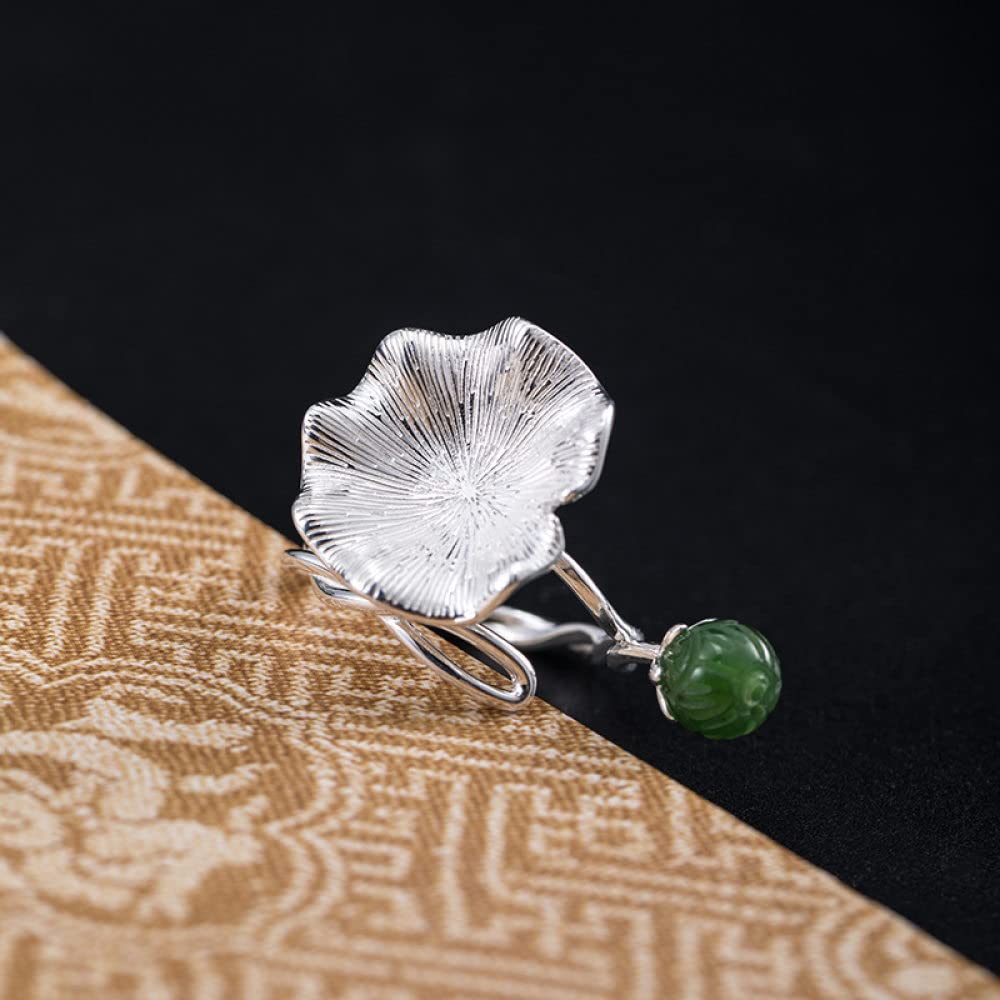 Regulowany pierścionek dla kobiet - vintage Jasper Leaf S925 Pierścień, regulowany otwarty pierścionek, spersonalizowane akcesoria modowe, obrączki