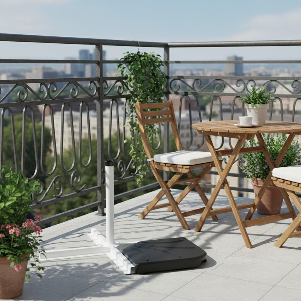 LOLAhome Base pie de Parasol | De 90x90x55cm con Tubo de Acero | para parasoles de Tubo máximo de Ø 48 mm | Pintura Resina epoxi Anticorrosión | para Exterior, jardín (Blanco)