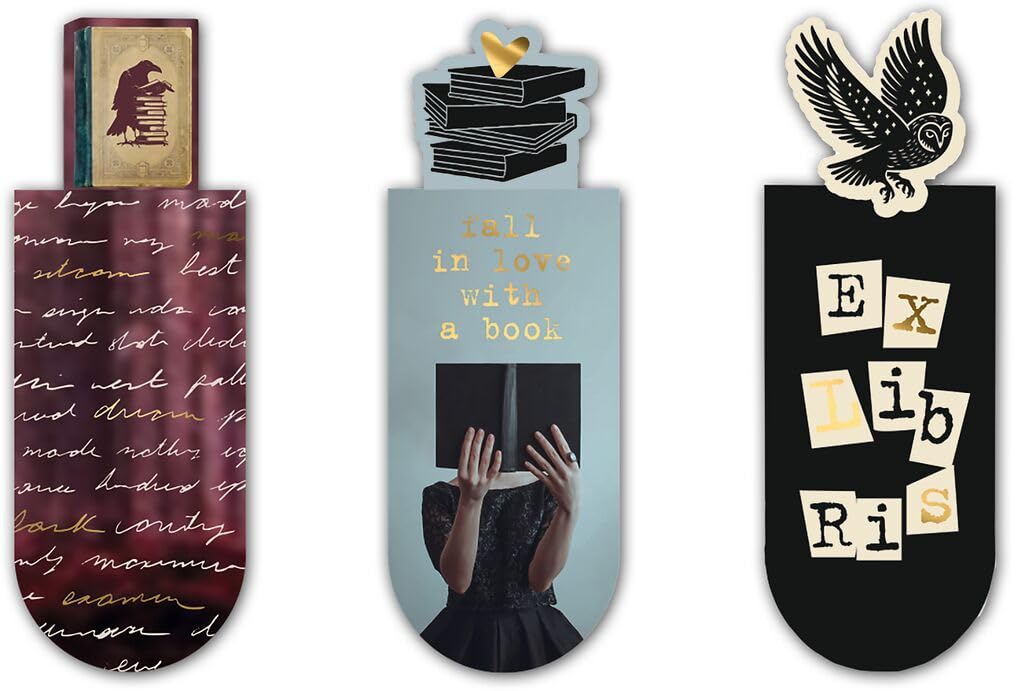 Moses. libri_x Magnetic Bookmarks Classics - Set of 3 Bookmarks with Gold Foil Finish, Sturdy Magnetic Clips for Books, Elegant Gift Idea for Readers, Space Saving Book Markings