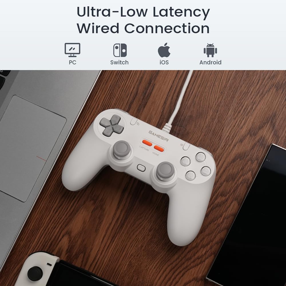 GameSir Tegenaria Lite Kabelgebundenes Gamepad – 1000Hz, Ultrageringe Latenz, Hall-Effekt-Sticks, 2 Rücken-Tasten – Switch/PC/Android/iOS – Serene White