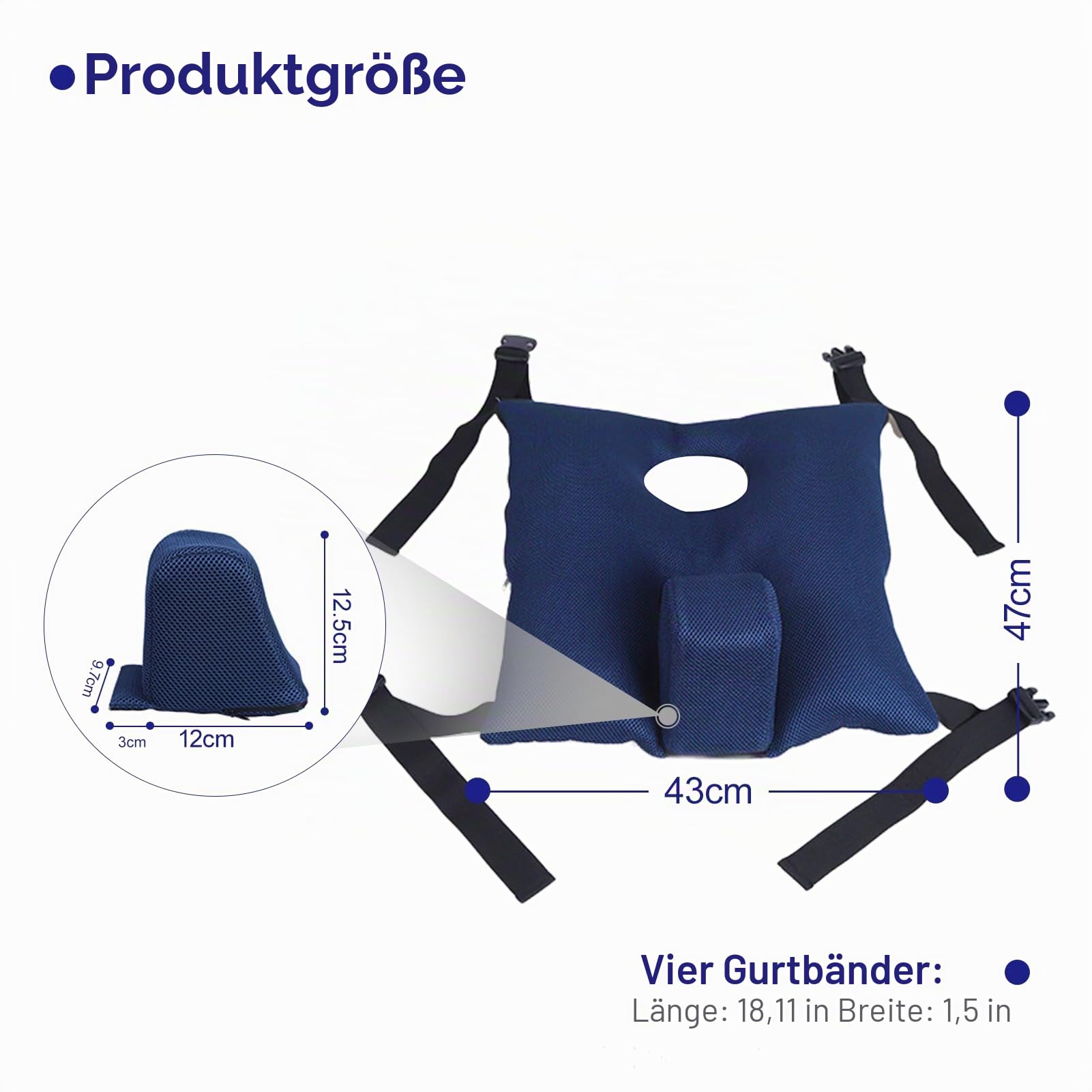 LIROPAU Rutschfestes Rollstuhlkissen, rutschfestes Rollstuhlkissen für Senioren mit Knaufkeil und Sicherheitsgurt, abnehmbarer, atmungsaktiver Bezug für Hämorrhoiden, Ischias, Druckstellen und