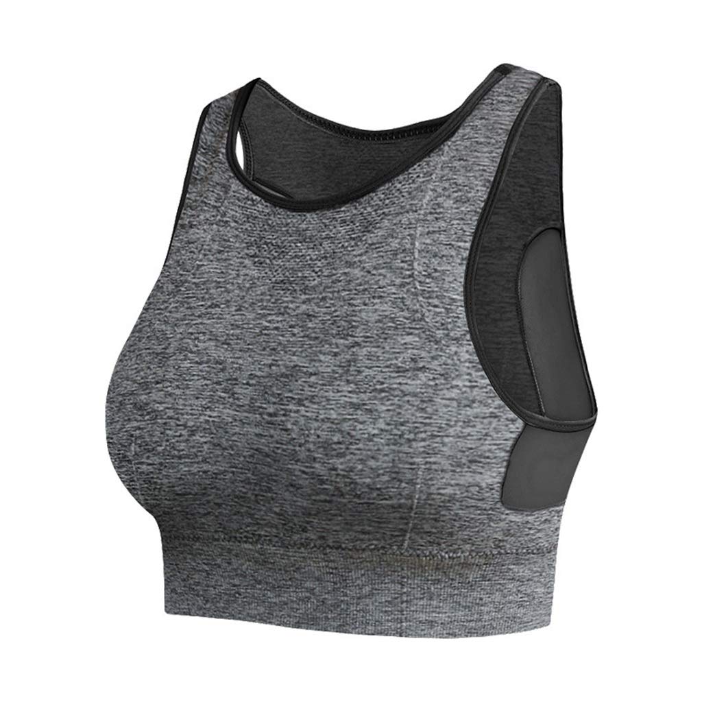 HODAGES Damski biustonosz sportowy joga damska kamizelka damska moda seksowny przycięty tank trening o dużej sile uderzenia bieganie gorset siatka (kolor: Szary, rozmiar : kod XL) (szary kod XL)
