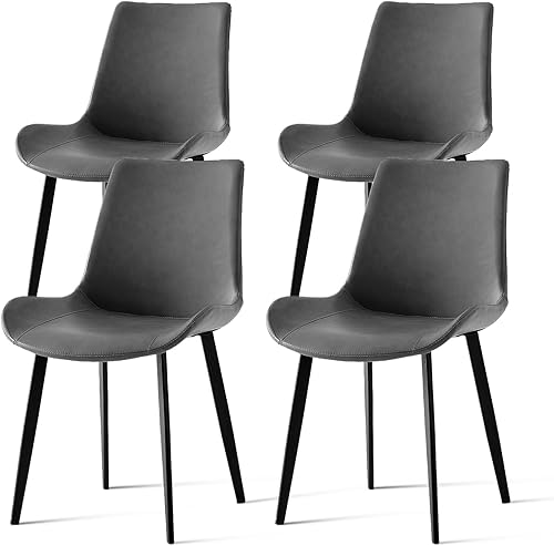 Miniatura 9 de Juego de 4 sillas de comedor, modernas sillas de comedor tapizadas de piel sintética con patas de metal resistentes y respaldo cómodo, sillas