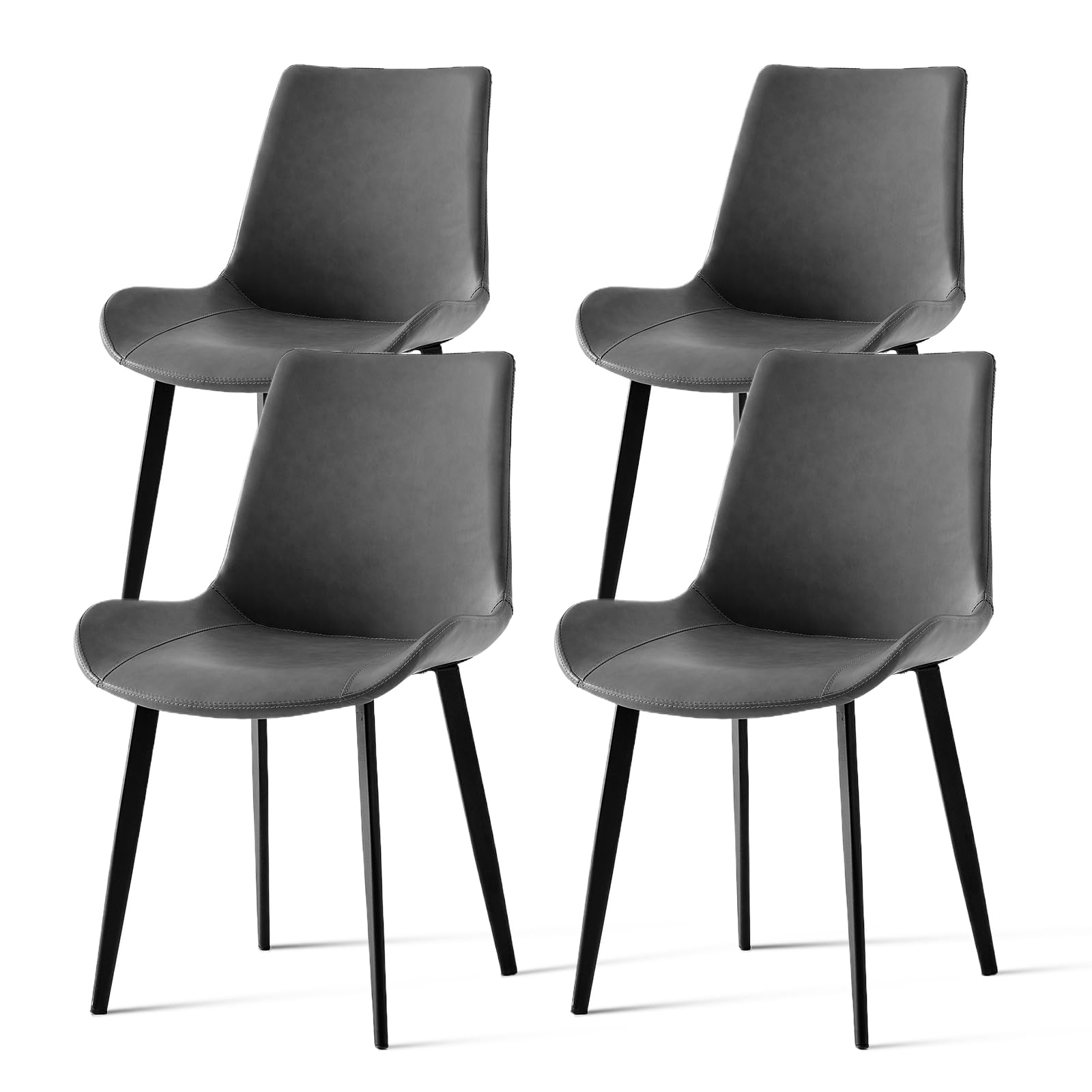 Dining Chairs Set of 4, Modern PU Leather Upholstered Dinner Chairs with Sturdy Metal Legs and Comfort Backrest, Armless Accent Side Chairs for Home