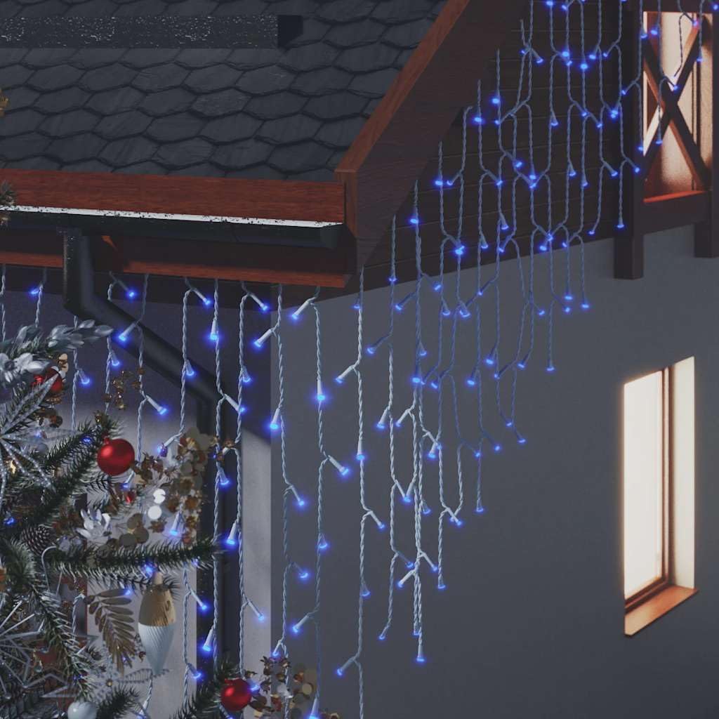Lichtervorhang LED Eiszapfen 10 m, 400 LED Blau mit 8 Funktionen, energiesparende Weihnachtsbeleuchtung für Innen und Außen, Kupferdraht, geeignet für Fenster, Balkon, Garten