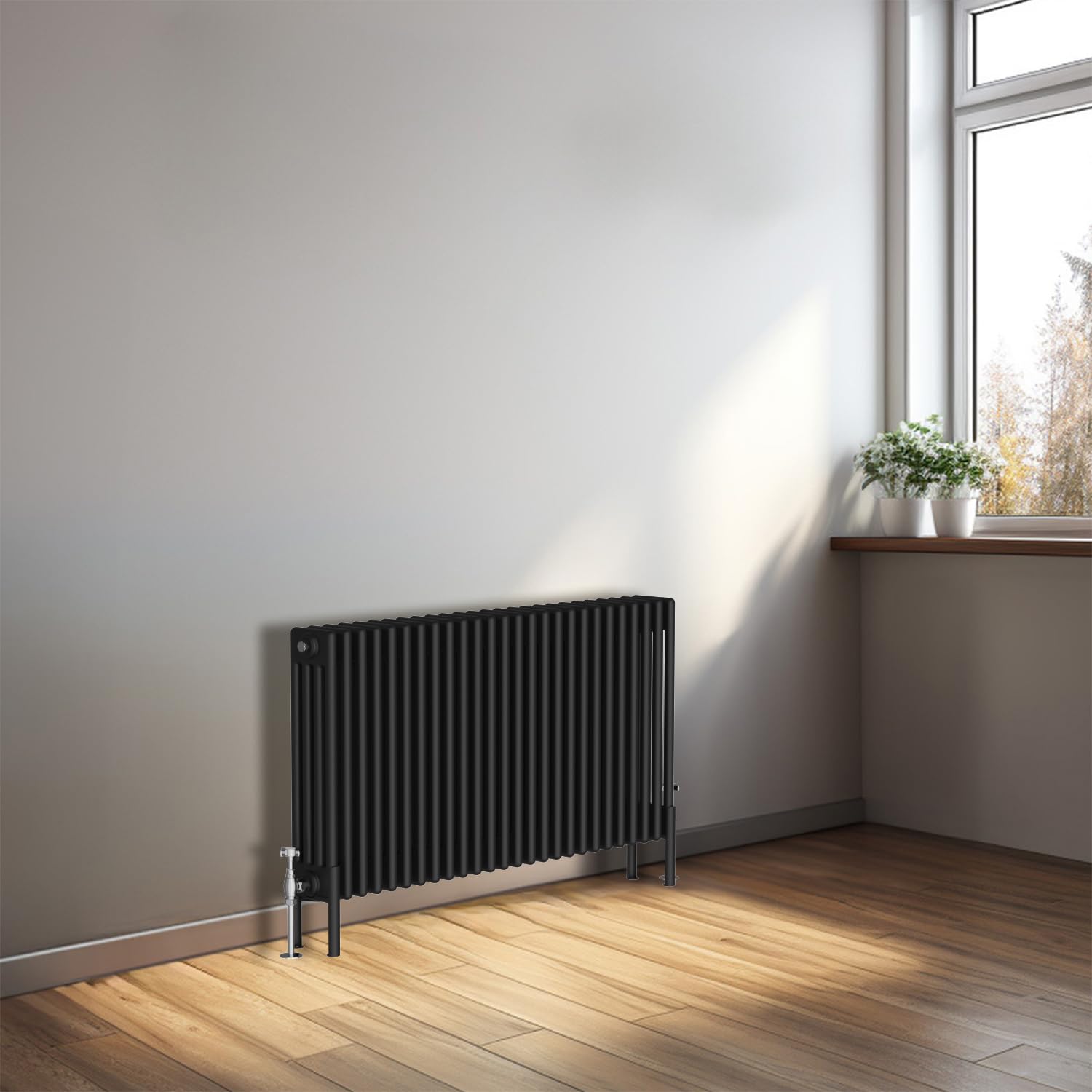 Nrg Black 600X1190mm Traditional Cast Iron Style Four Column Horizontal Radiator