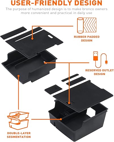 Miniatura 2 de Savadicar Organizador de consola central: 2 bandejas de almacenamiento para reposabrazos para Ford Bronco 2021 2022 2023 2024 (no para versión 2025