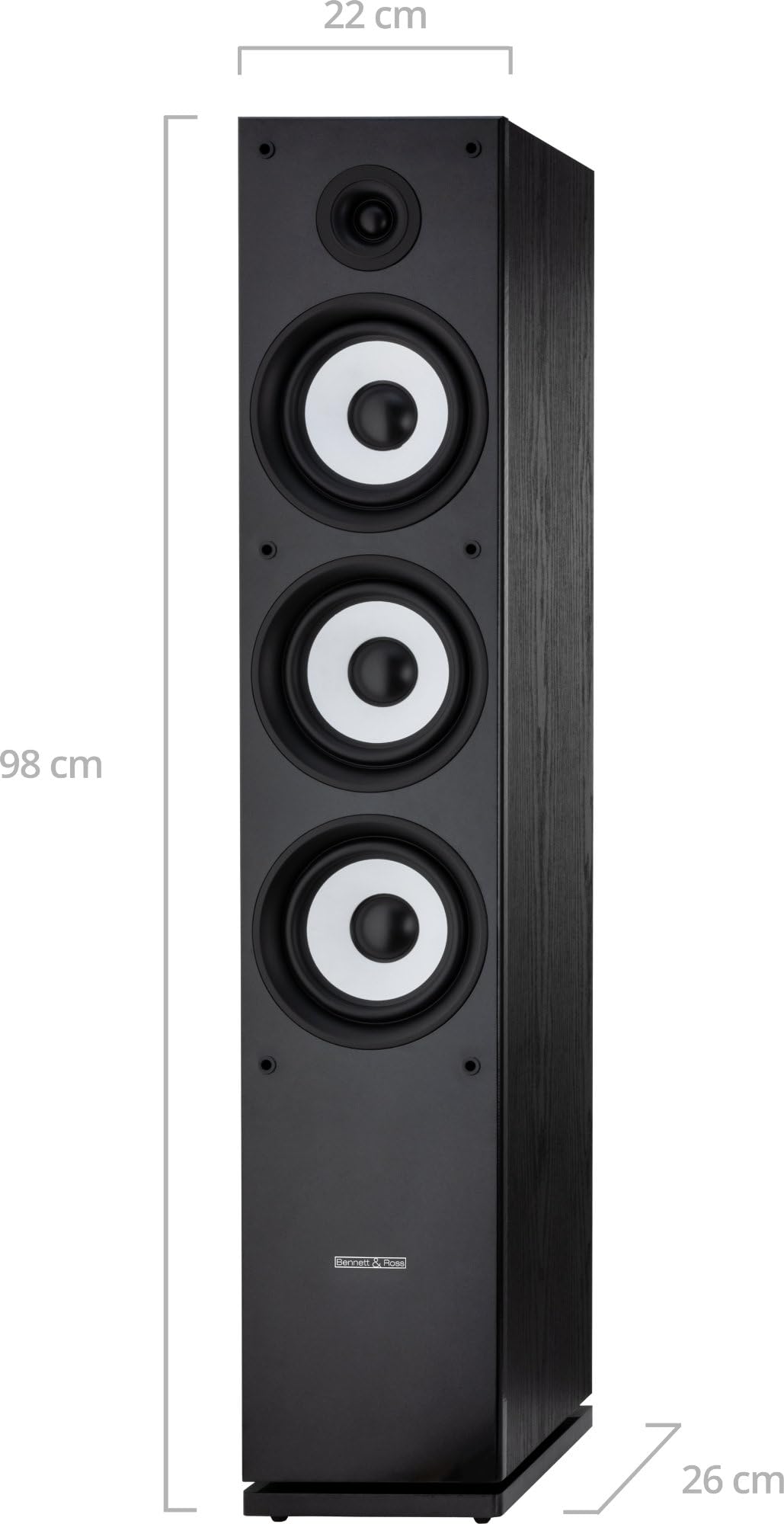 Bennett & Ross Ultrasphere Diffusori A Torre HiFi 3-Vie Coppia - 200W RMS - 2 x 6,5" Woofer - 6,5" Midrange - 1" Tweeter A Cupola In Seta - Costruzione Bass-Reflex - Finitura Effetto Legno - Nero