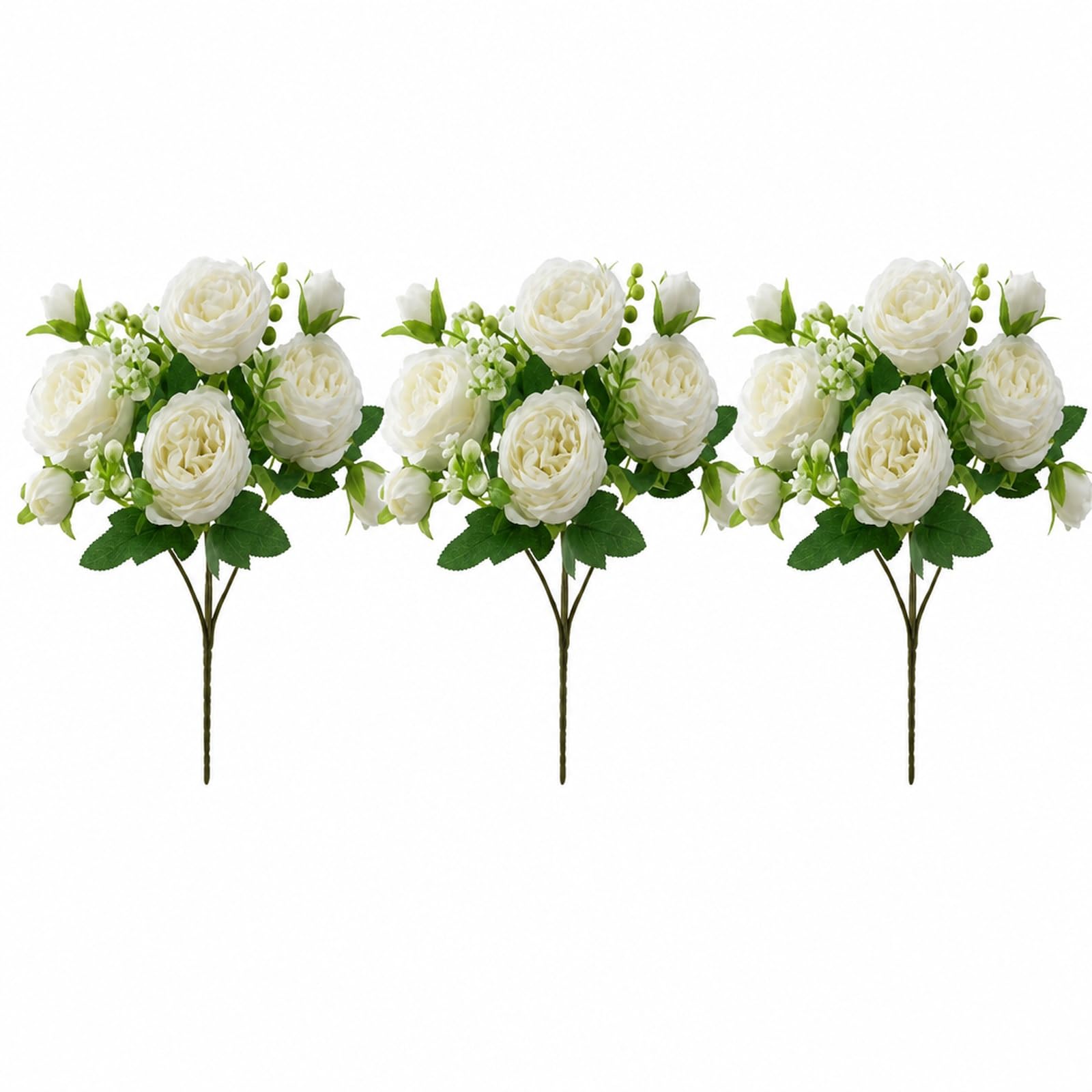 3PCS White Roses Artificial Flowers, Artificial Roses Fake Silk Flowers