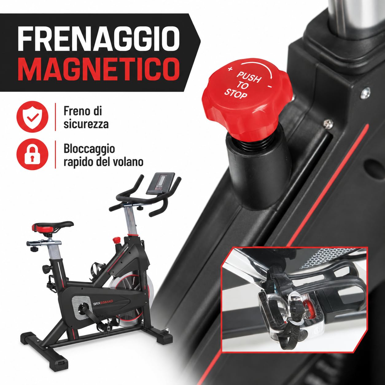 TOORX [SRX-65MAG Indoor Cycle Spinning Bike Magnetica] Spin Bike Fitness | Cyclette Spinning Volano 20 kg Resistenza Magnetica Computer LCD Zwift Kinomap Cardio Home Gym Pedali SPD