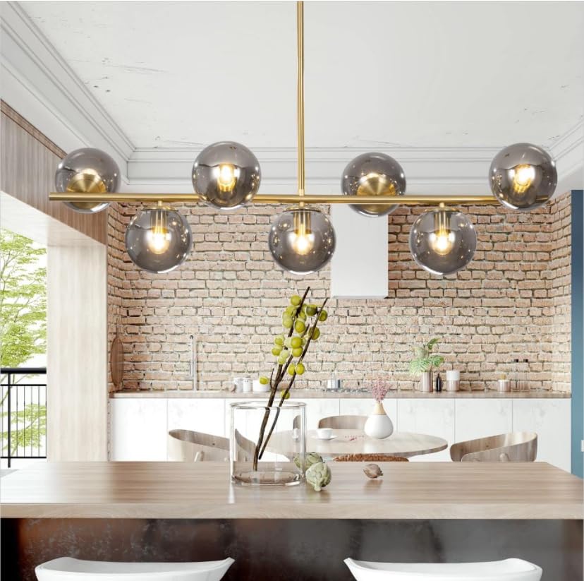 Online Generation 7 Light Smoke Gray Glass Chandelier Light Flush Mount Ceiling Light For living room Hanging pendant lamp Grey Globe Chandelier Hallway Entrance Living Room pendant lamp with LED bulb