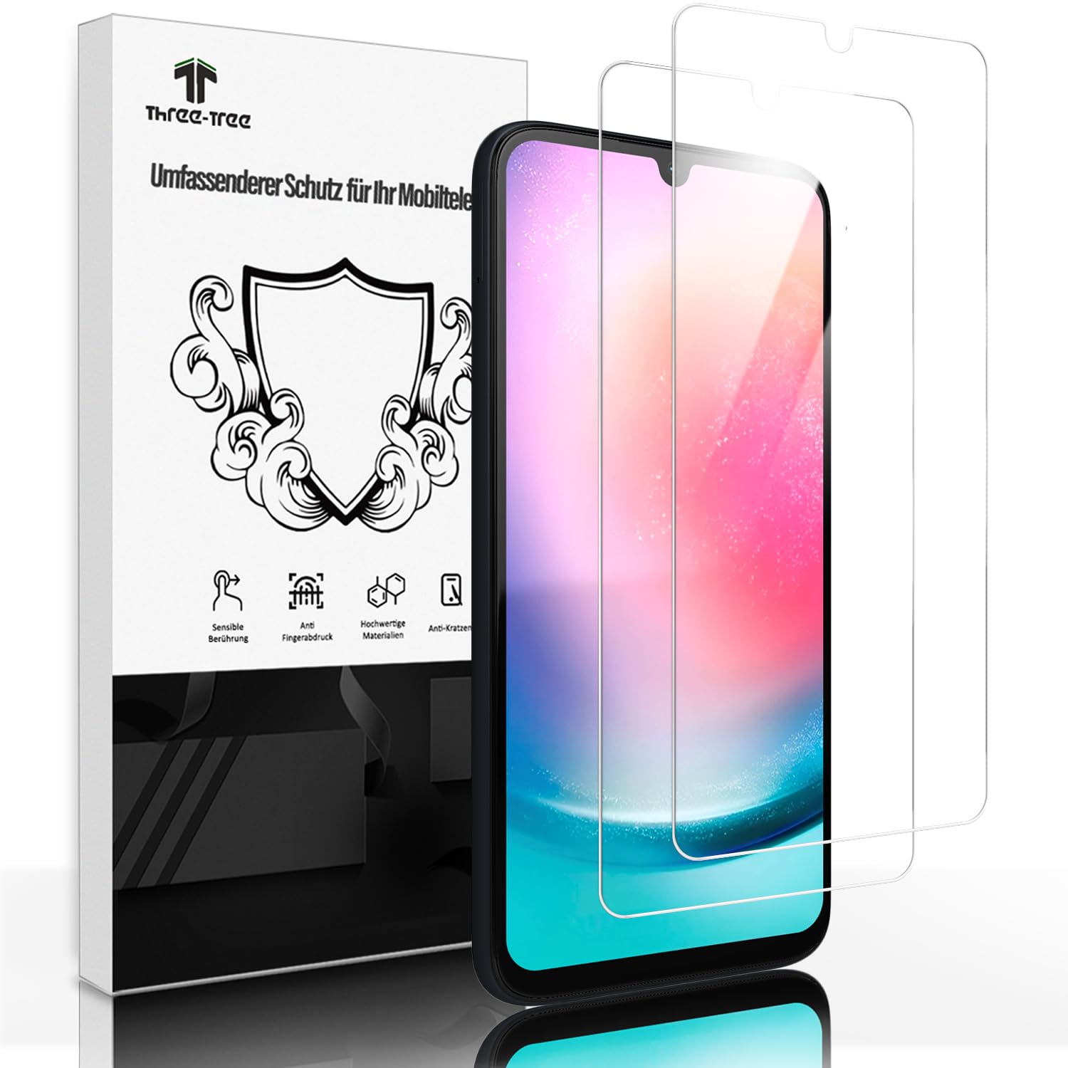 Three-Tree Tempered Glass Screen Protector for Samsung Galaxy A24 4G, Film (Pack of 2) [Fingerprint Reader Works Top] [9H Hardness] Screen Protector for Samsung A24