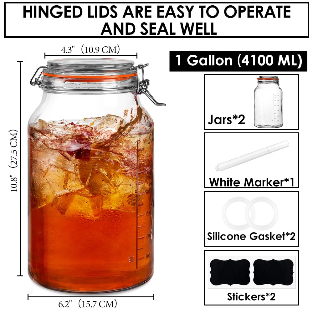 Glass Jars with Lids - 2 Pack 1 Gallon Wide Mouth -4
